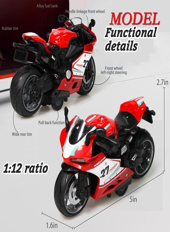 MQDMINI Motorcycle Toy for Metal Die-cast, Toy Motorcycle with Lights, Sounds & Automatic Drive for Boys & Girls Aged 3-12（Red） - Image 5